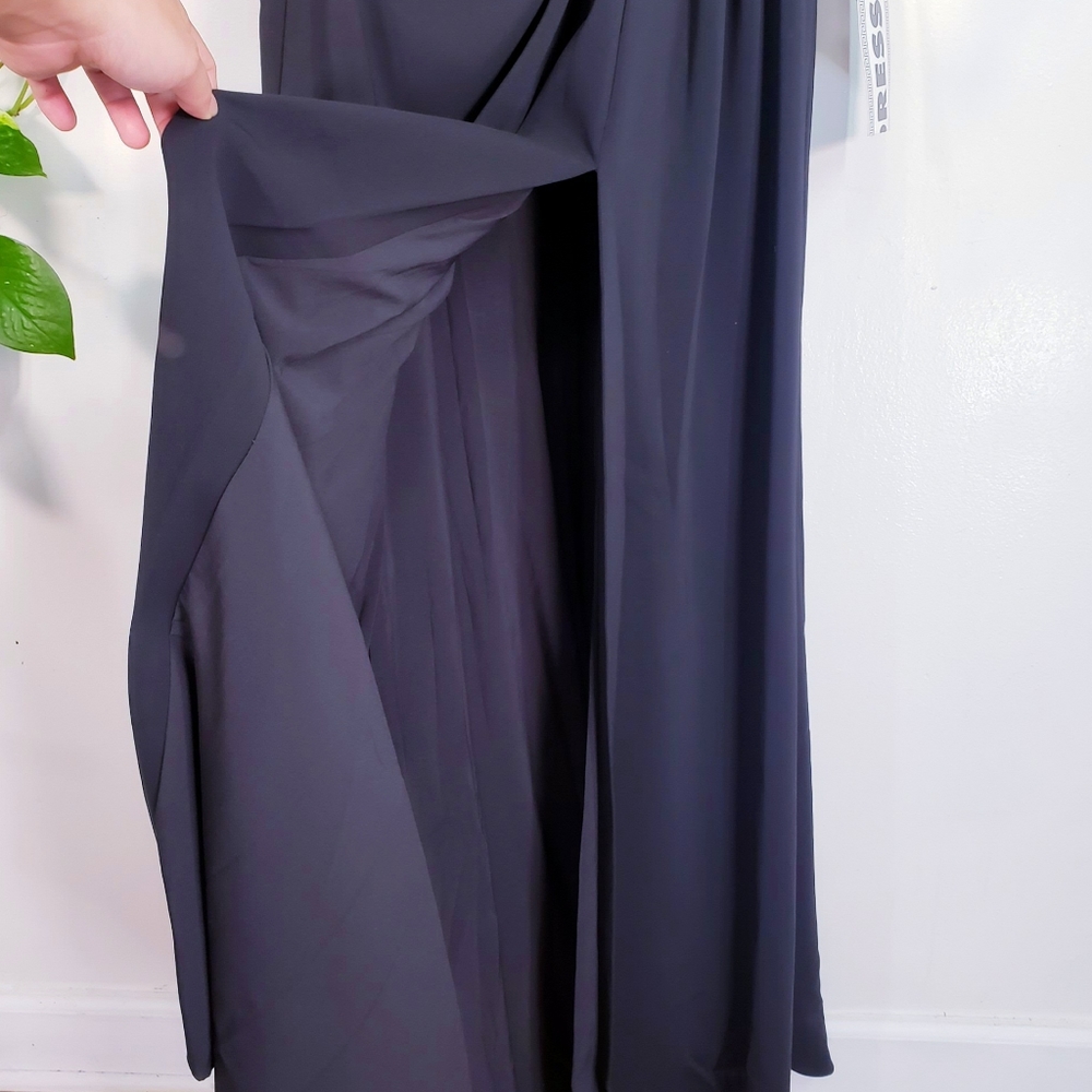 $1,190 NWT BADGLEY MISCHKA Women Black Maxi Long Dress 0 XS Sparkle Ruched Sheer - Picture 9 of 12